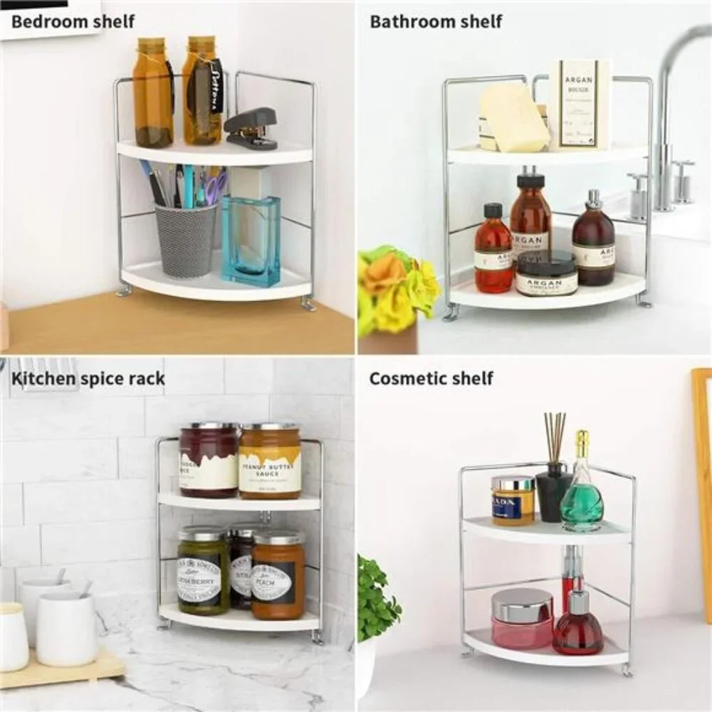 2-Tier Corner Bathroom Counter Organizer, Tool-Less Installation Vanity Shelf